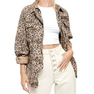Free People Seize The Day Leopard Oversized Cargo Utility Jacket Size Small